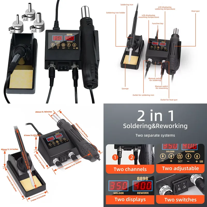 Smd Rework Station Hot Air Soldering 2 In 1 - 60W LED Digital Display Hot Air
